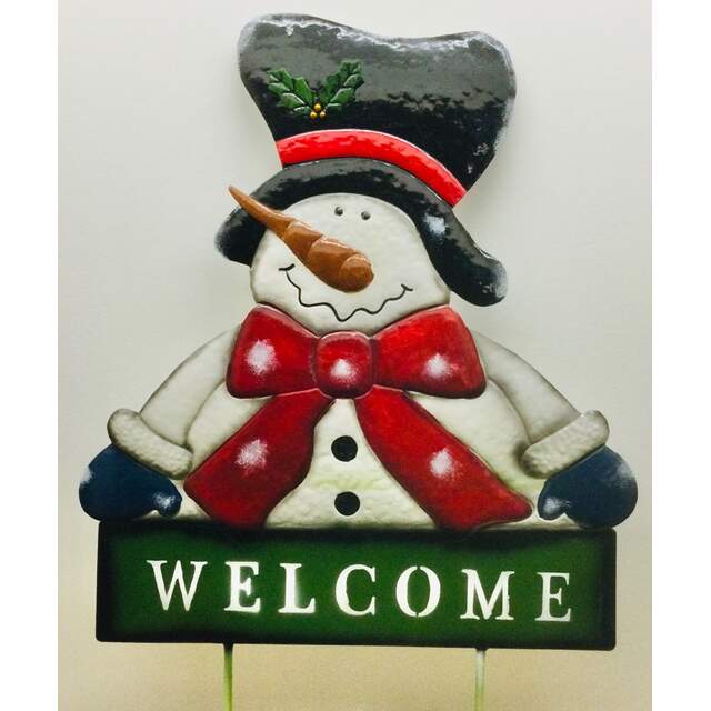 31x20 welcome snowman on 2 poles