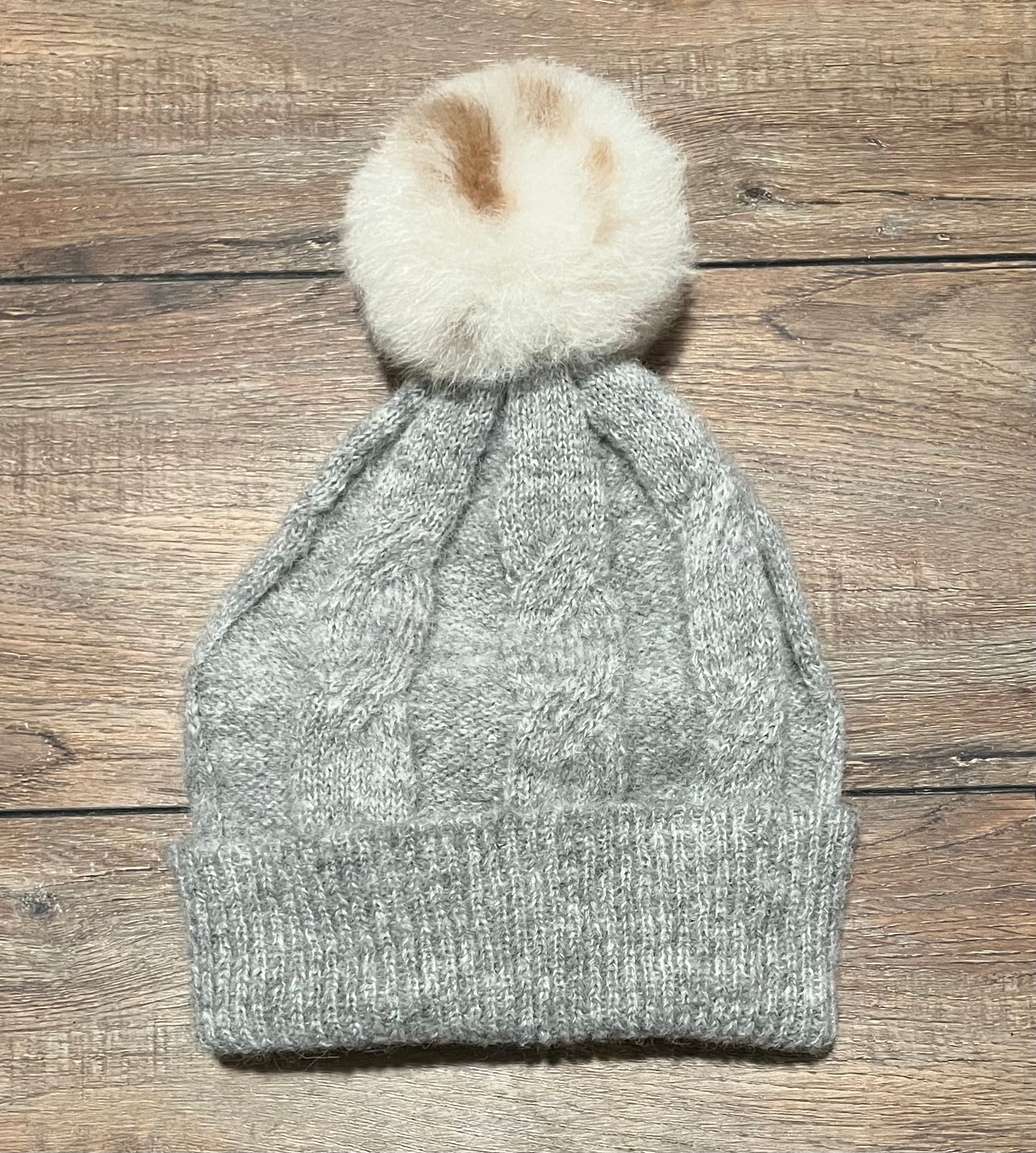 Alpaca Fur Pom Pom Cable Hat