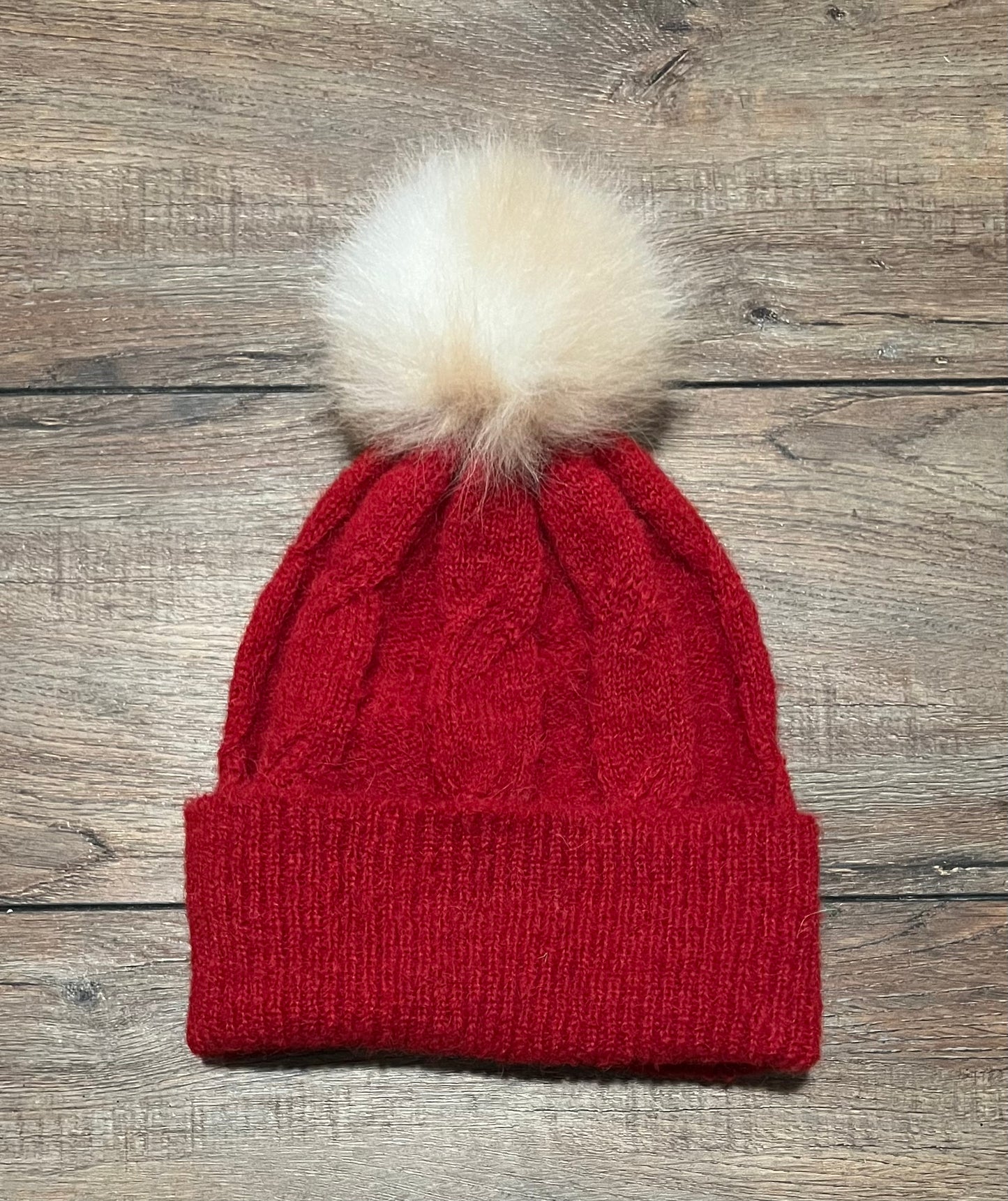 Alpaca Fur Pom Pom Cable Hat